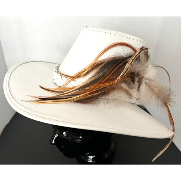 Head ’n Home Women\'s White Leather Cowboy Hat XS Bogie Feathered Braided Western main image 8